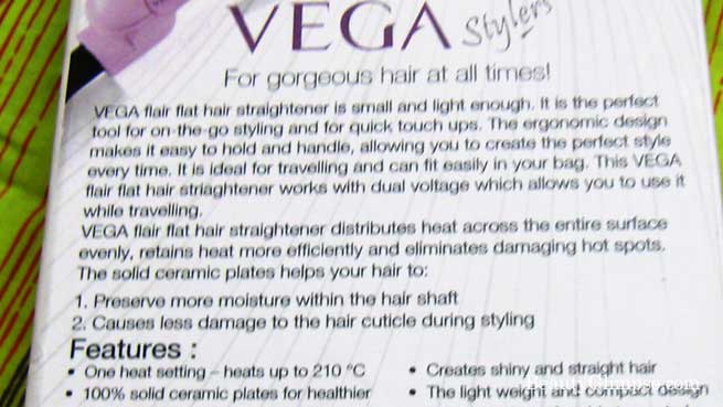 Vega Flair VHSH-01 Flat Hair Straightener
